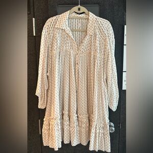 Free People - Cream Tiny Floral Mini Dress - Long Sleeve with Pockets